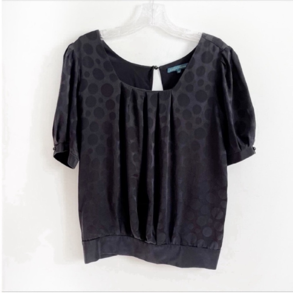 Sally Tseng blouse black circle print dots pleated silk open back